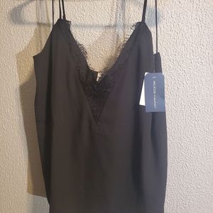 Black, camisole with fringed v neck , Large